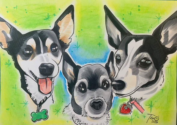 T様似顔絵オーダーチンチラ似顔絵 可愛いチンチラちゃんずのツーショット💕を作成しましたー 背景色は緑